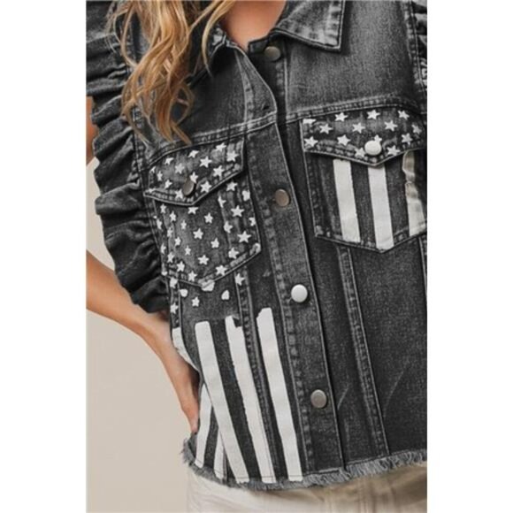 BiBi American Flag Washed Denim Jacket - Picture 3 of 3